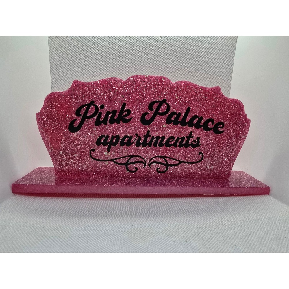Coraline Inspired Pink Palace Apartments Sign Stand Room Decor - Handmade - Pink